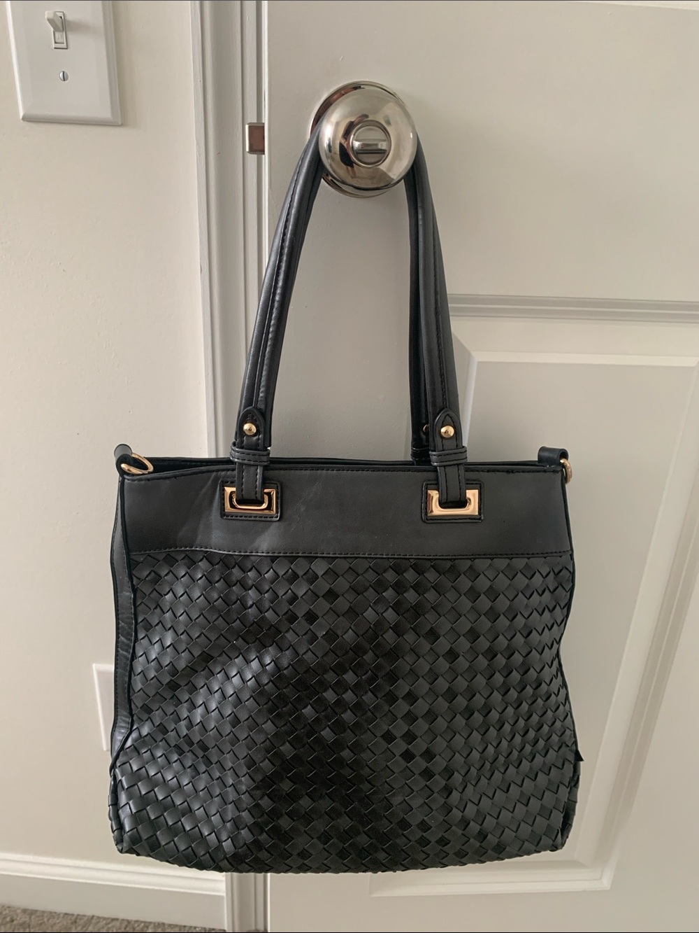 Black Woven Tote Shoulder Bag - Unbranded